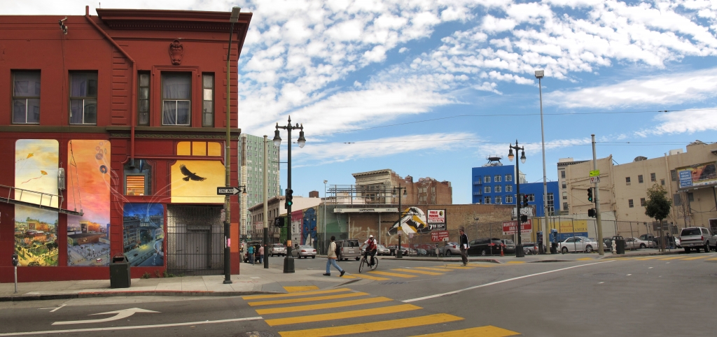 Windows Into The Tenderloin, mural by Mona Caron, Jones Street side Windows Into The Tenderloin, mural by Mona Caron, Jones Street side