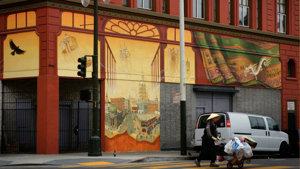 "Windows Into the Tenderloin" mural by Mona Caron