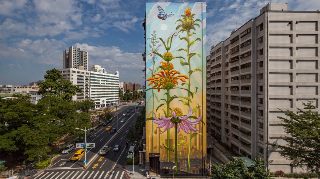 "Outgrowing" mural by Mona Caron in Taiwan