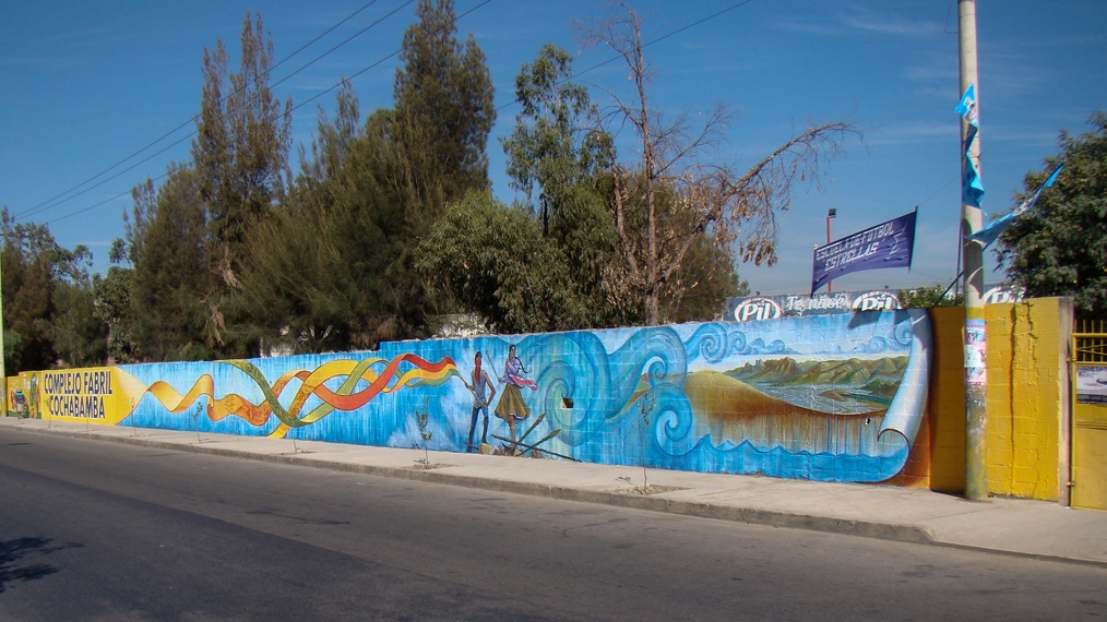 Water War mural in Cochabamba, Bolivia by Mona Caron (detail)