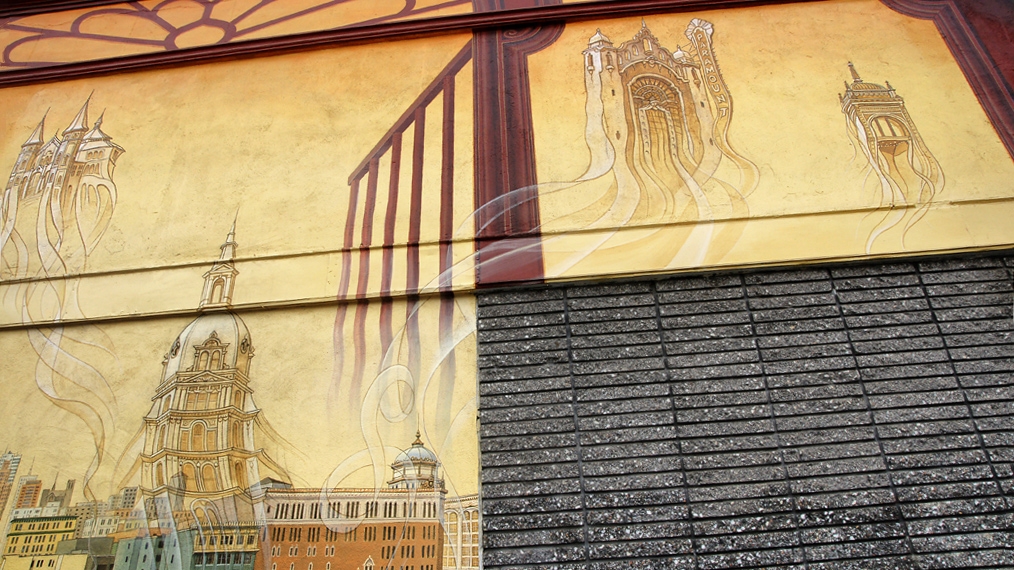 The ghosts of the past - Windows Into The Tenderloin, mural by Mona Caron (detail)